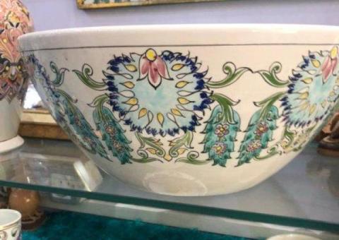 Lavabo artistique en céramique - Motifs floraux peints à la main