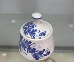Sucrier en Céramique Artisanale Bleu et Blanc – Pot avec Couvercle